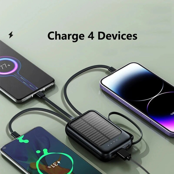 Mini Solar Power Bank 20000mAh Built in Cable Portable Charger External Battery Powerbank for iPhone 14 13 Samsung Huawei Xiaomi Mini Solar Power Bank 20000mAh Built in Cable Portable Charger External Battery Powerbank for iPhone 14 13 Samsung Huawei Xiaomi
