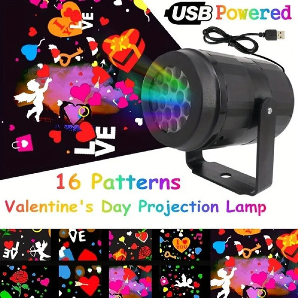 USB Power Valentine Day Projector LED Fairy Lights Home Decor Love Heart Flower Pattern Projection Gift Wedding Party Mood Light