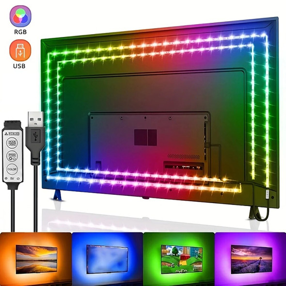 RGB 5050 Strip Led Lights for TV 3 Key Control USB 5V Led Tape for TV Backlight Home Party Decoration Flexible Ribbon RGB 5050 Strip Led Lights for TV 3 Key Control USB 5V Led Tape for TV Backlight Home Party Decoration Flexible Ribbon