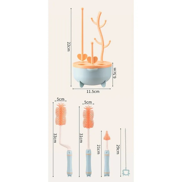 Portable 6 in 1 Baby Bottle Cleaner Set with Drying Rack, 2 Silicone Baby Bottle Brushes,Straw Brush, Nipple Brush & Storage Box