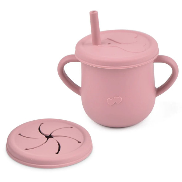 Baby Silicone Double Lids Feeding Cup With Handle Sippy BPA Free Toddlers Learning Drinkware Children Soft Straw Cups Tableware
