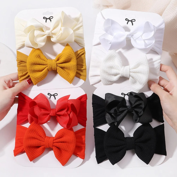 2pcs/set Baby Girl Headband Infant Hair Accessories Bows Newborn Headwear Elastic Gift Toddler Bandage Ribbon Soft Bowknot Gift