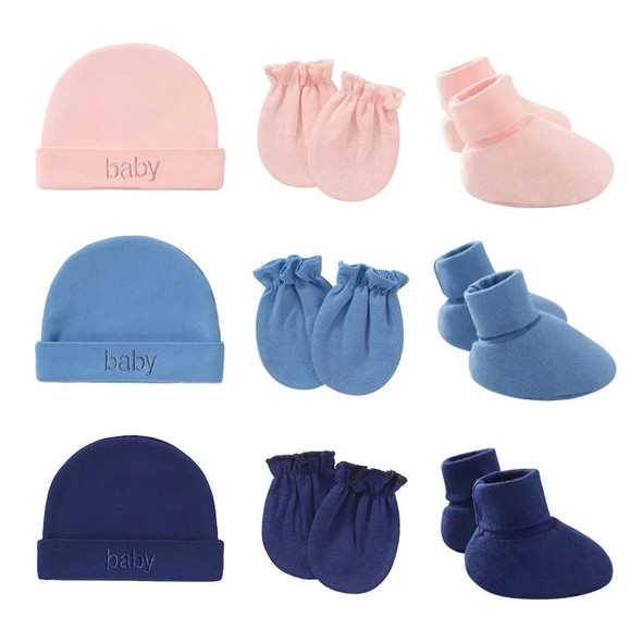 3Pcs Newborn Cotton Hat+Gloves+Socks for Baby Boy Girl Spring Autumn Infant New Born Accessories Suit Baby Clothes
