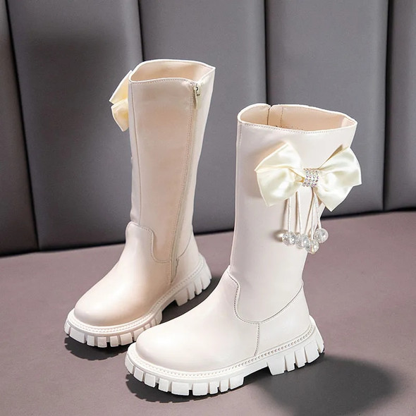 Fashion Princess High Boots New 2023 Kids Girls Soft Leather Long Platform Boots Autumn Winter Children Casual Shoes