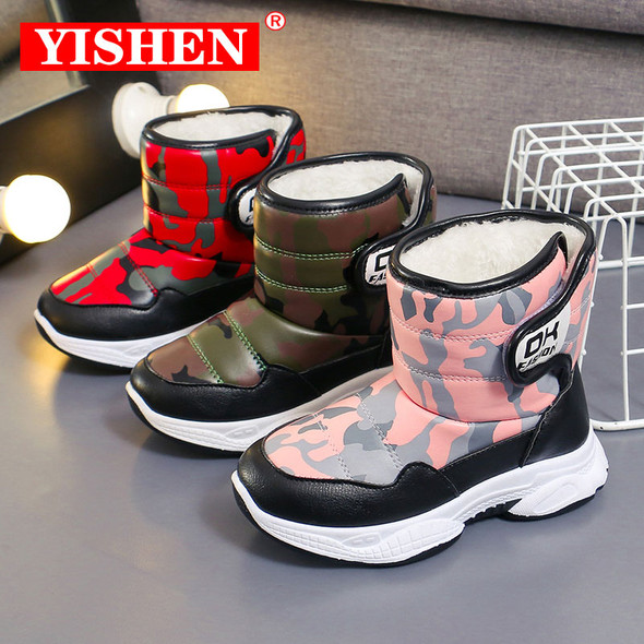 YISHEN Kids's Snow Boots Warm Plush Waterproof Non-Slip Winter Shoes Children Hiking Boots Boys Girls Botas De Nieve Infantiles