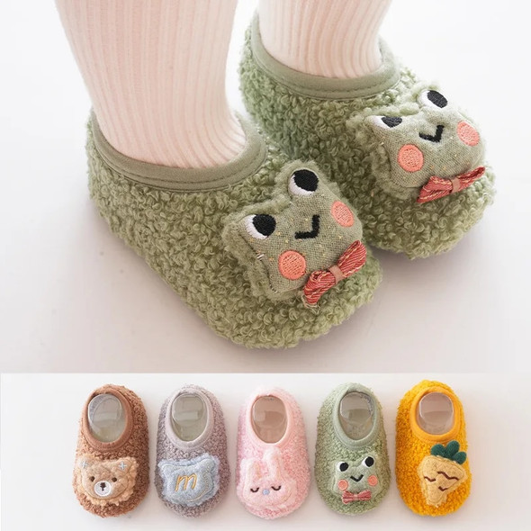 Thickened Green Frog Baby Floor Socks Baby Toddler Shoes Sock Shoes Non-Slip Soft Bottom Cartoon Early Education Baby Shoes