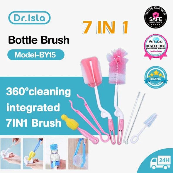 Dr.isla Baby Bottle Brush Baby Bottle Pacifier Cleaner 1 Set 7pcs Baby Supplies Cleaning Brushes Silicone Cup Brush