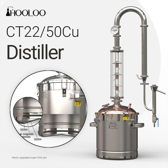 HOOLOO CT22 /50Cu Still Direct Firing Gin Whiskey Brandy Vodka Rum Moonshine Distiller Home DIY Stainless Steel Copper Cover