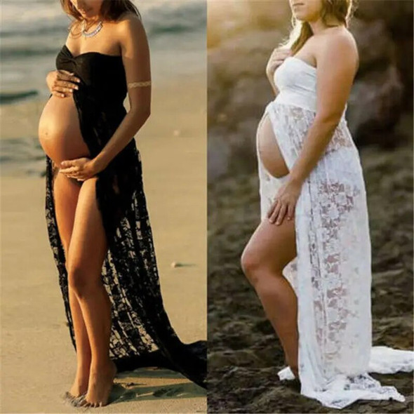 Photography Props Maternity Sexy Lace Maxi Dresses Gown Pregnant Dress Sleeveless Strapless Photo Shoot Summer Dress