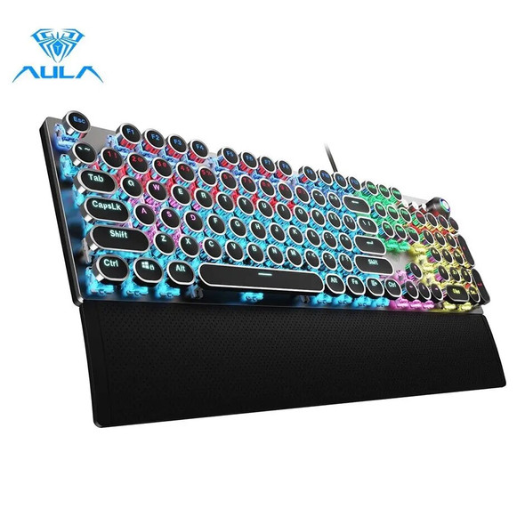 AULA F2088 Mechanical Keyboard Retro Punk Round Keycaps Gaming Keyboard for PC Laptop Tablet 104 Keys Wired RGB Backlit Keyboard