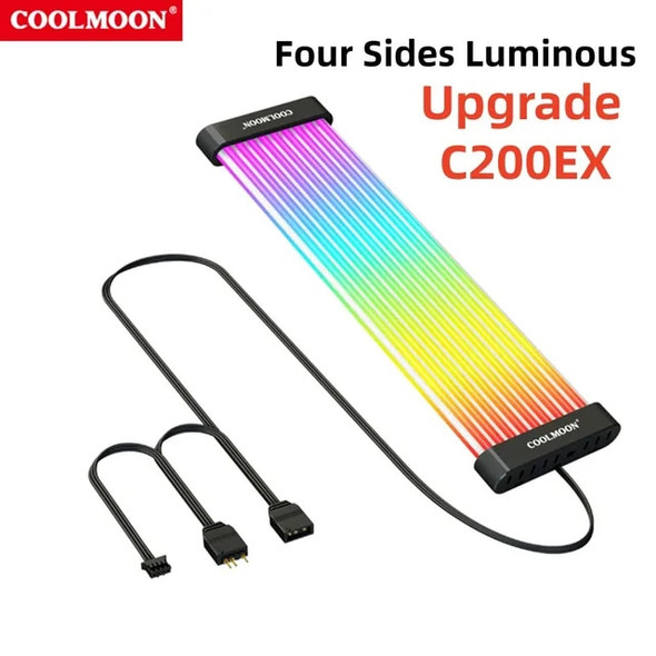 COOLMOON RGB 24PIN Motheboard Extension Cord Wire ARGB PC Case LED Light Bar 5V 3PINx2+4PIN Desktop Computer Lamp Strip Decor