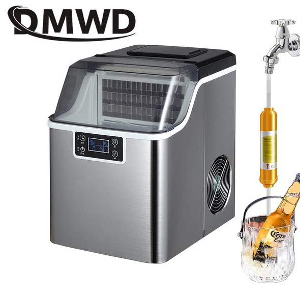 Commercial Electric Ice Maker Automatic Add Water Bullet Round Block Ice Cube Generator Machine 30/35KG/24H Milk Tea Coffee Shop