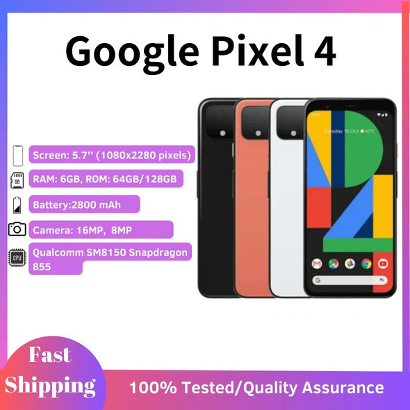 Google Pixel 4 4G Original LTE Mobile Phone 5.7" 6GB RAM 64GB/128GB ROM NFC CellPhone 12MP+16MP Octa Core Android SmartPhone