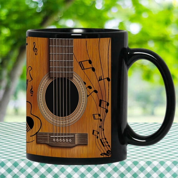 Dropshipping New Design Black Coffee Mug Milk Tea Cup Music Guitar Beer Mugs Surprised Gift for Friends 330ML