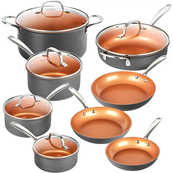 Pro Hard Anodized 13 Pcs Premium Cookware Set Pots and Pans Set PFOA Free Cookware Set Dishwasher Safe