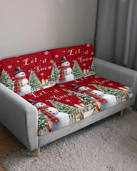 Winter Christmas Tree Snowman Snowflake Seat Cushion Cover Sofa Protector Stretch Washable Removable Sofa Cover Slipcovers