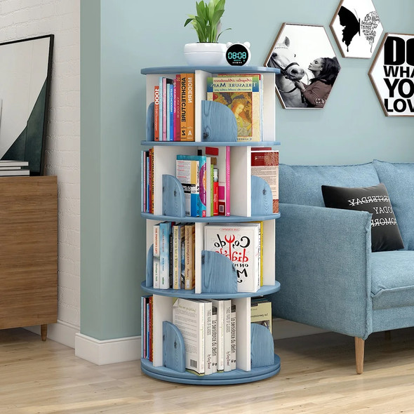 4 Layers New Modern Room Simple Household Space-saving Storage Bookcase Revolving Round Children Rotating Bookshelf