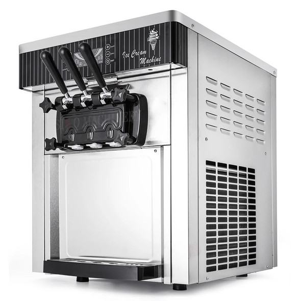 Commercial 2+1 Flavors Ice Cream Maker 2200W 20-28L per Hour Soft Serve Ice Cream Machine with LED Display Auto Clean
