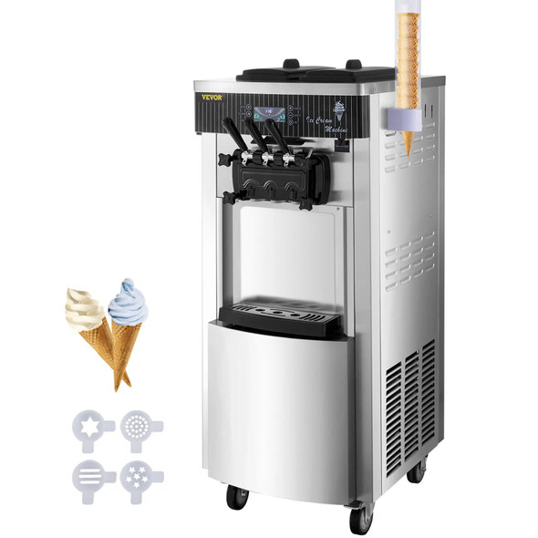 VEVOR 2200W 20-28L/H Commercial Ice Cream Machine Mix Flavor Ice Cones Maker LED Screen