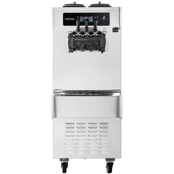 VEVOR Commercial Pre-Cooling Ice Cream Maker 2450W 20-28L/H Yield, 2+1 Flavors Soft Serve Machine w/ Two 7L Hoppers