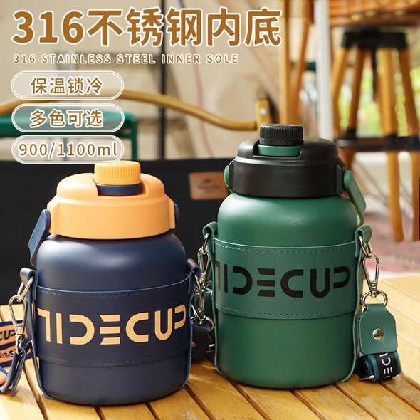 900ml/1100ml Portable Keep Heat and Cold 316 Stainless Steel Thermos with Straw Cup Sleeve for Students Outdoor Travel
