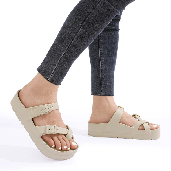 Comwarm Fashion Platform Sandals Women EVA Insole Clogs with Arch Support Adjustable Buckle Slippers Feamle Outdoor Beach Slides