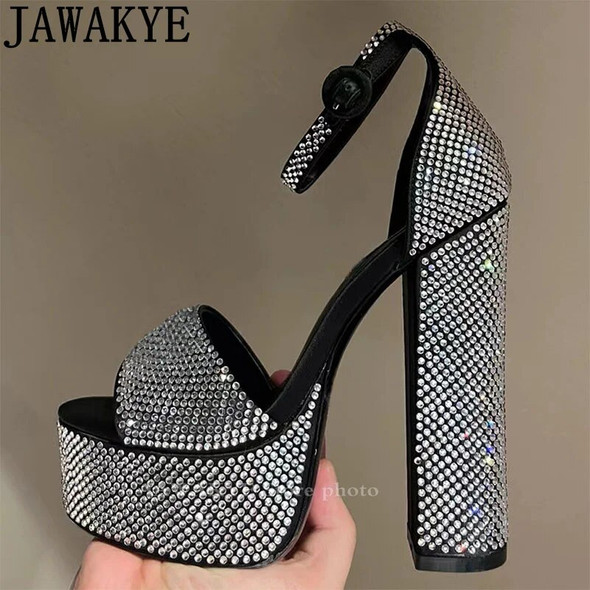 Summer Hot Sale Platform Chunky High Heel Sandals Women Fashion Week Rome Sandals Shoes Luxury Thick Sole Crystal Bride Shoes