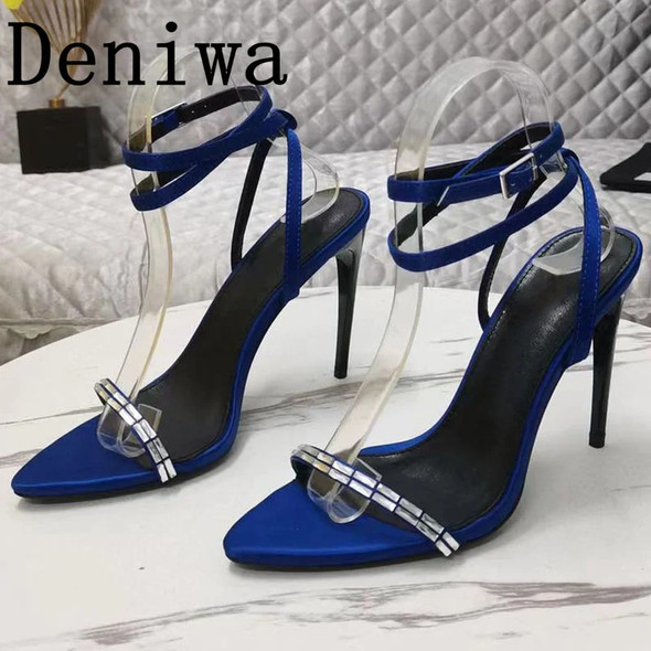 New Arrive Women High Heel Sandals Pointed Toe Runway Designer Genuine Leather Ankle Strappy Female Sexy Party Dress High Heels