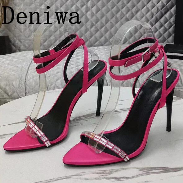 New Arrive Women High Heel Sandals Pointed Toe Runway Designer Genuine Leather Ankle Strappy Female Sexy Party Dress High Heels