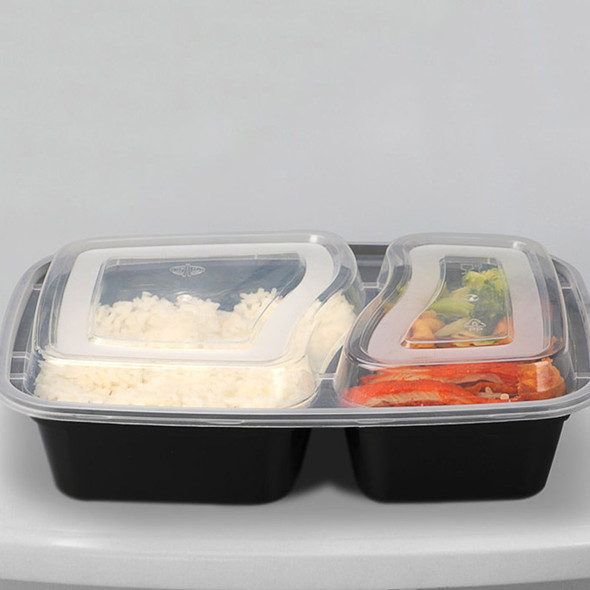20pcs 1000ml Disposable Meal Prep Containers 2-compartment Food Storage Box Microwave Safe Lunch Boxes (Black, with Lid)