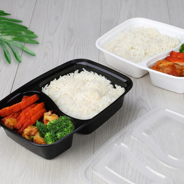 20pcs 1000ml Disposable Meal Prep Containers 2-compartment Food Storage Box Microwave Safe Lunch Boxes (Black, with Lid)