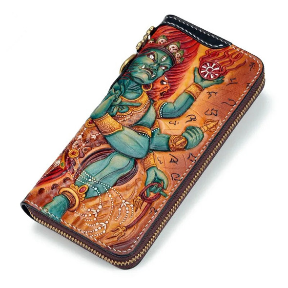 Master Works Customized Handmade Genuine Leather Wallets Carving Purses Men Clutch Vegetable Tanned Leather High-grade Wallet