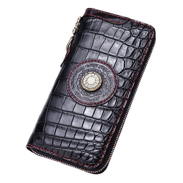 Custom-tailor Handmade Men Genuine Leather Card Holder Alligator Color Zipper Wallets Clutch Vegetable Tanned Leather Wallet