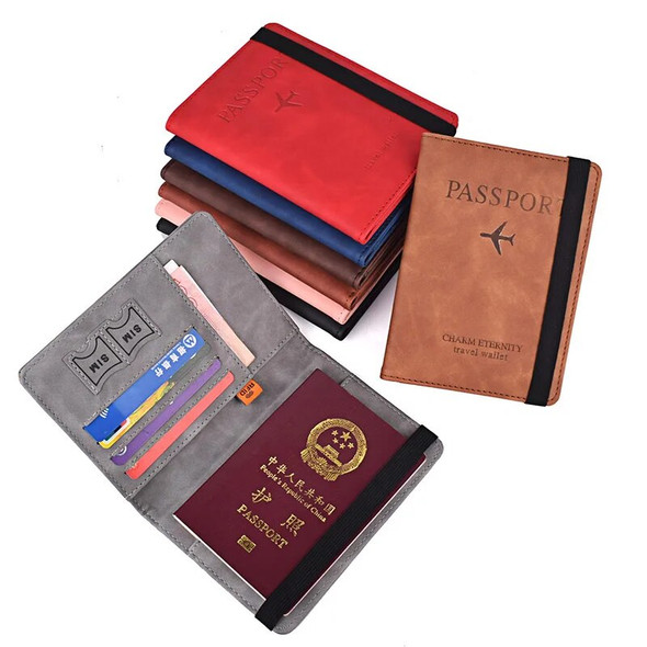 Elastic Band Leather Passport Cover for Russia USA RFID Blocking Men Women Travel ID Cards Case Holder Wallet Document Organizer