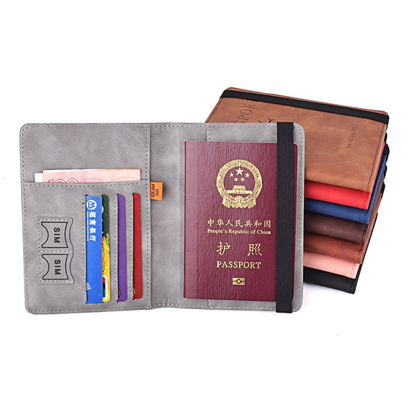 Elastic Band Leather Passport Cover for Russia USA RFID Blocking Men Women Travel ID Cards Case Holder Wallet Document Organizer