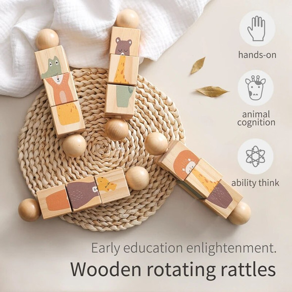 1PC Wooden Montessori Classic Educational Toy Babies Mobile Musical Rattle Toy Animals Teether Toys Children Birthday Gifts