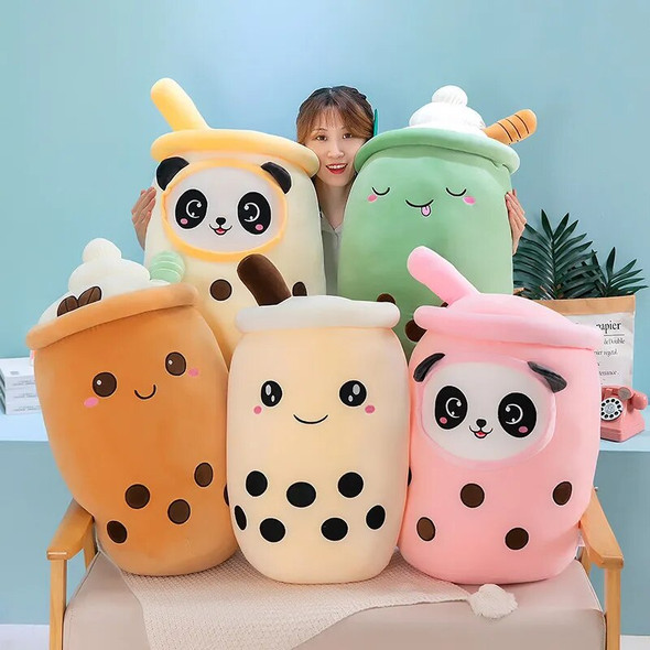 24~70cm Milk Tea Pillow Squishy Pearls Boba Bubble Tea Stuffed Drink Bottle Soft Panda Rabbit Ice Cream Food Plushie Peluche