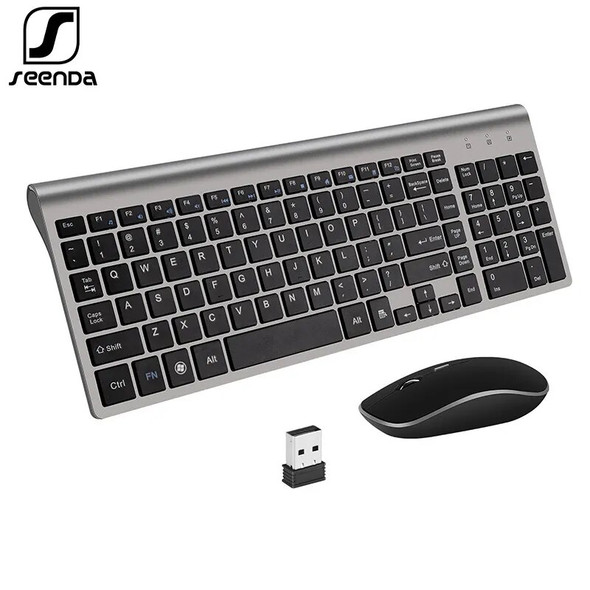 SeenDa Russian Spain Wireless Keyboard and Mouse Combo 2.4G Full Size Silent Button Keyboard Mouse Set for Laptop PC Computer