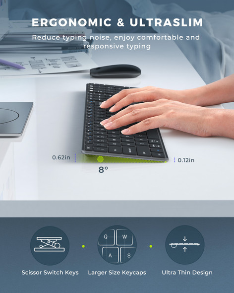 Seenda Wireless Bluetooth Keyboard and Mouse Combo Multi-Device Rechargeable Slim Keyboards and Mice for Win MacBook Pro Air