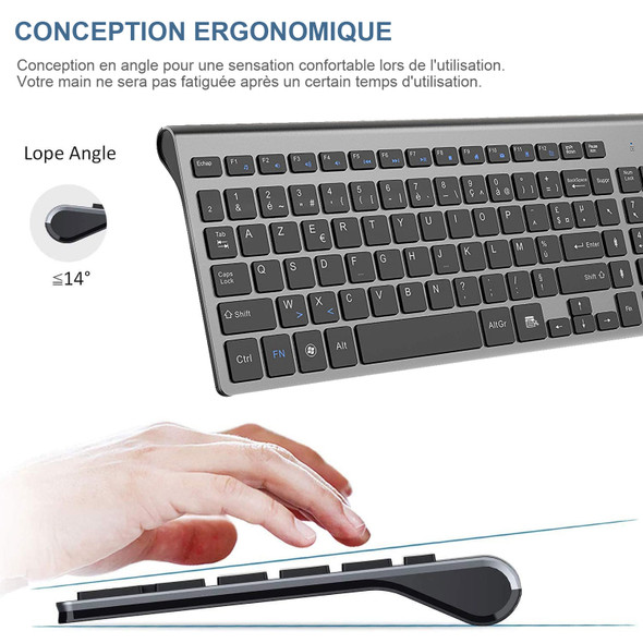 French Wireless AZERTY Layout Keyboard and Mouse Combo Ultra Slim 2.4G Silent Compact Scissor Key Keyboard for Desktop Laptop