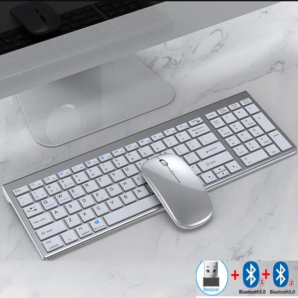 Jomaa Slim Rechargeable Bluetooth Keyboard and Mouse Set for Laptop Computer 2.4G USB Wireless Keyboard and Mouse Combo