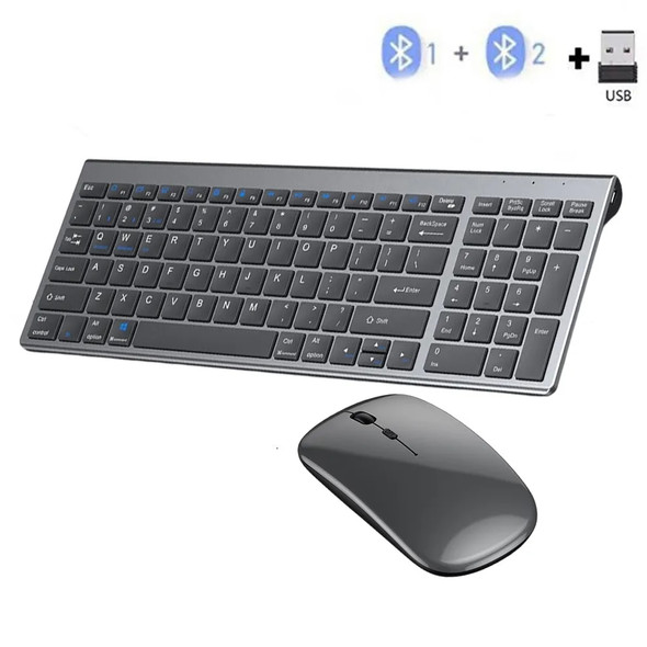 Gray Bluetooth 5.0 & 2.4G Wireless Keyboard Mouse Combo Rechargeable Full Size Wireless Keyboard for Notebook Laptop Gray Bluetooth 5.0 & 2.4G Wireless Keyboard Mouse Combo Rechargeable Full Size Wireless Keyboard for Notebook Laptop