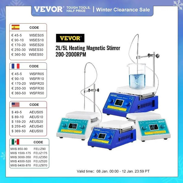 VEVOR 2L 5L Magnetic Stirrer Hot Plate Drink Agitator Vortex Mixer Shaker With Stir Bar Digital Display Portable Blender for Lab