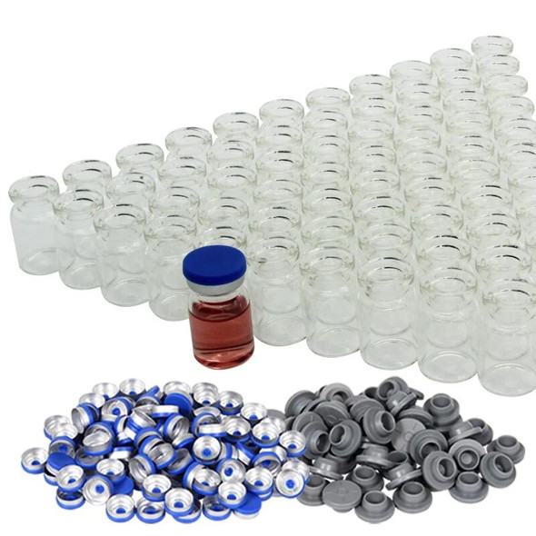 3ml Clear Glass Vials-1 Dram Clear Glass Headspace Vials with Plastic-Aluminum Flip Caps and Rubber Stoppers(100 Pack)