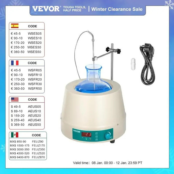 VEVOR 0.5L 1L 2L Heating Magnetic Agitador Digital Display Stirrer Hot Plate Vortrx Mixer Shaker Chemical Laboratory W/ Stir Bar