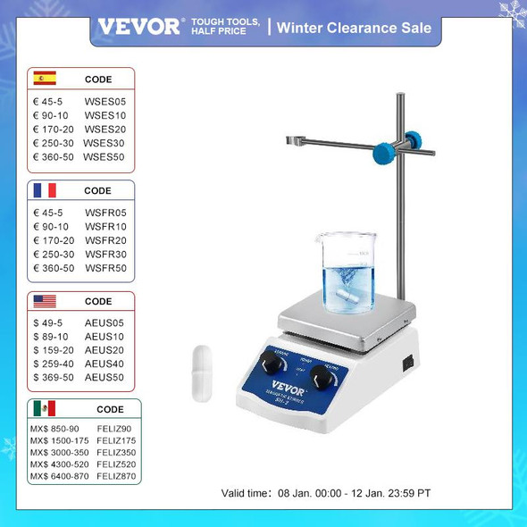 VEVOR 1000ML 3000ML Electric Magnetic Stirrer Hot Plate Vortex Mixer Shaker With Stir Bar Medical Bioloicgal Chemical Laboratory