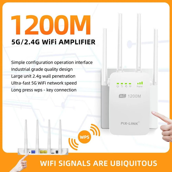 PIX-LINK AC05 WiFi Repeater Booster Extender Router Dual Band Wireless 1200Mbps Gigabit 2.4G 5GHz Access Point Signal Amplifier