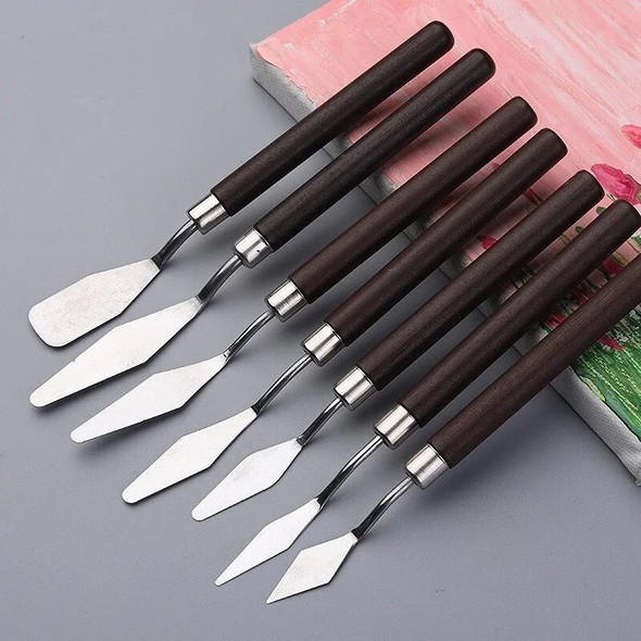 7Pcs/Set Stainless Steel Oil Painting Knives Artist Crafts Spatula Palette Knife Oil Painting Mixing Knife Scraper Art Tools