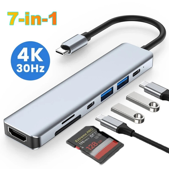 7-in-1 USB C Docking Station 4K HDMI-compatible Adapter USB 3.0 HUB TYPE C to HDMI PD 87W USB C Splitter for Laptop Macbook Pro 7-in-1 USB C Docking Station 4K HDMI-compatible Adapter USB 3.0 HUB TYPE C to HDMI PD 87W USB C Splitter for Laptop Macbook Pro