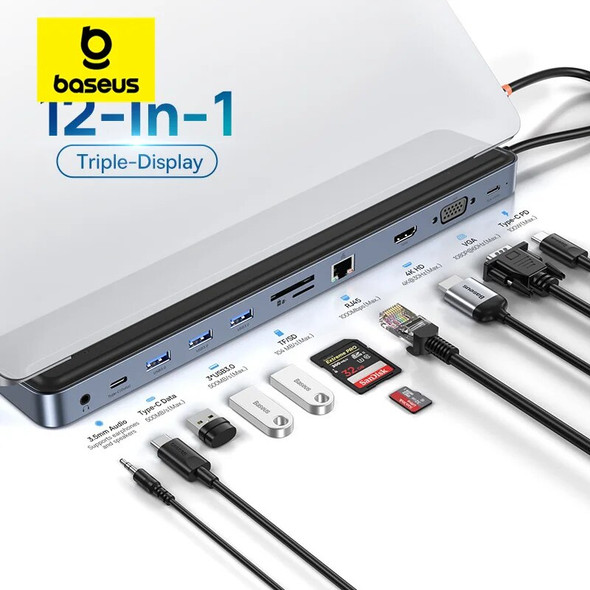 Baseus USB C Hub to HDMI-compatible USB 3.0 Docking Station for MacBook Pro iPad Pro USB HUB PD 100W/60W Adapter for Laptop
